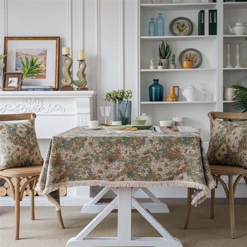 伊缦琪韵美式桌布彩色佩里斯提花餐桌布厚实台布流苏直供