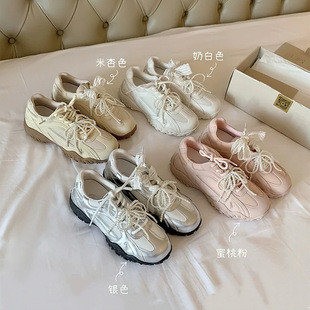 女德训鞋 现货牛皮版 黛芙琳月牙底蕾丝珍珠带内增高休闲阿甘鞋