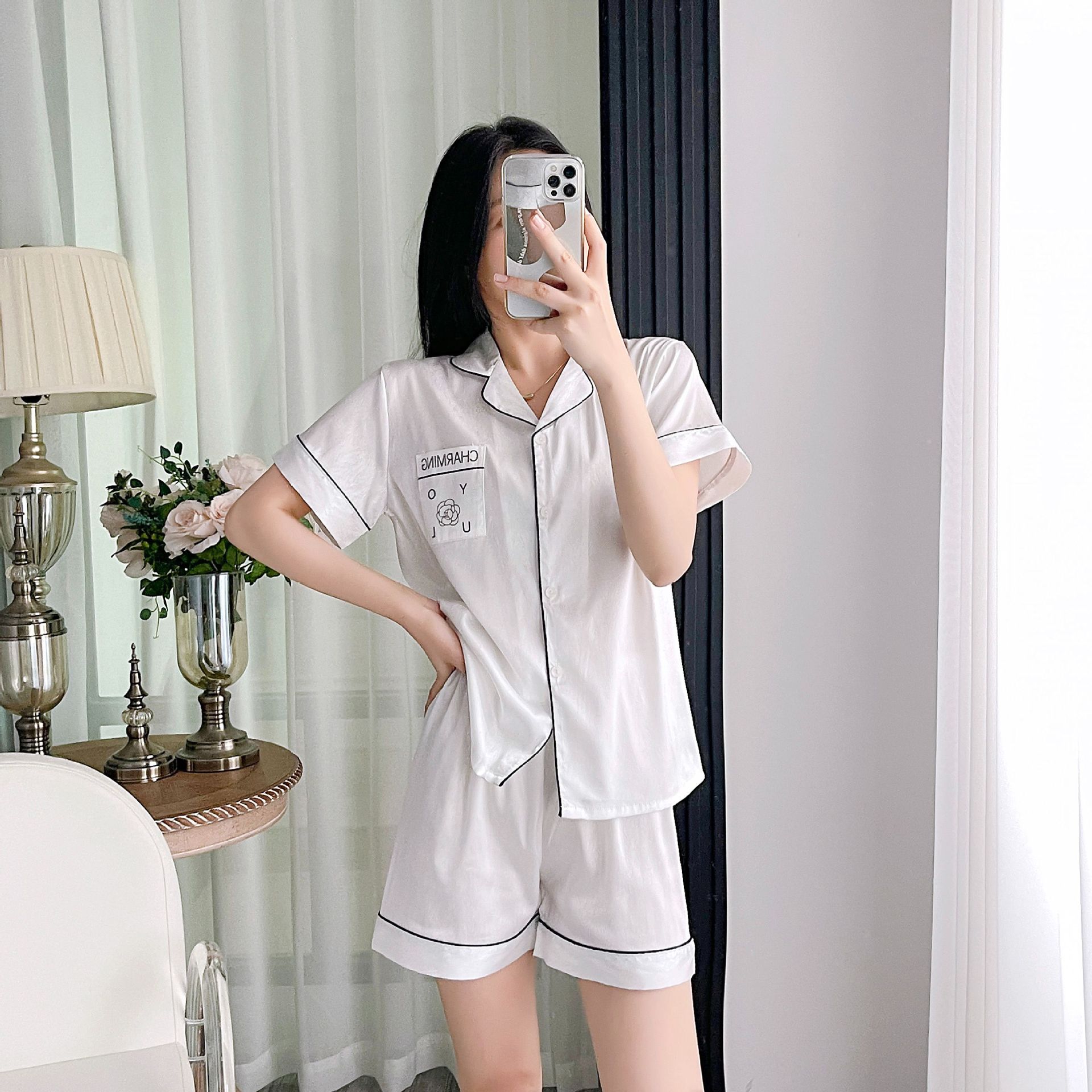 新款春秋季睡衣女夏季薄款冰丝绸短袖山套装高级感休闲家居服