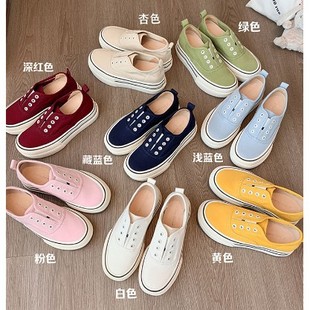 马皮月牙懒人休闲厚底乐福单鞋 隐形增高7m 女帆布板鞋 黛芙琳