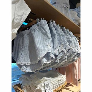 家居服套装 子大码 可外穿 睡衣女春夏高腰短裤 韩系条纹蕾丝花边睡裤