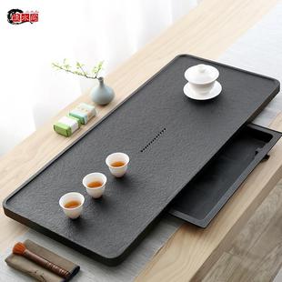 石头茶台茶海具托盘 天然乌金石茶盘简约家用干泡抽屉储水式