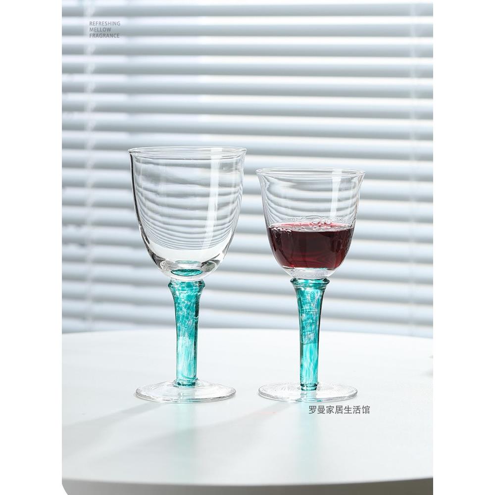 中古杯绿色矮脚杯甜酒杯红酒杯清酒杯子高档酒吧酒具设计高级感