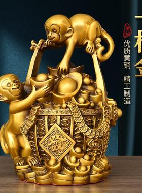铜一桶金猴子摆件生肖猴存钱罐家居装饰客厅书房办公室店铺礼品