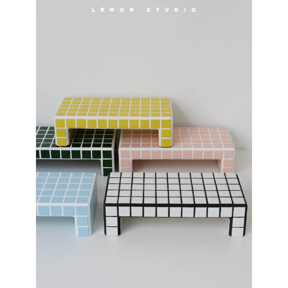 自制韩国ins博主家居桌面装饰摆件马赛克瓷砖垫小置物架拍照道具