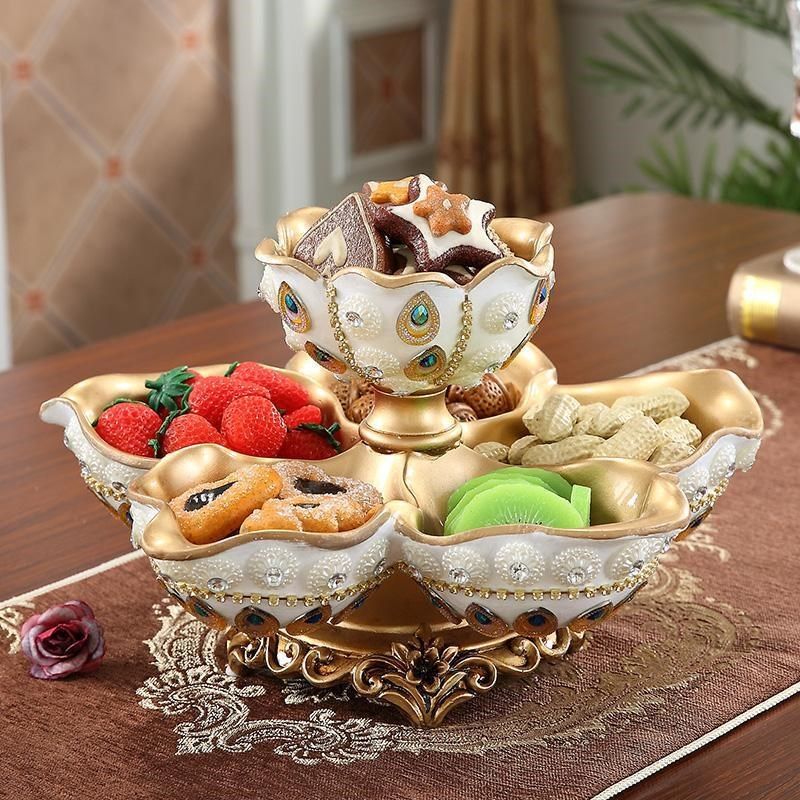 大号欧式双层果盘家用客厅茶几水果盆摆件装水果的奢华多层干果盘