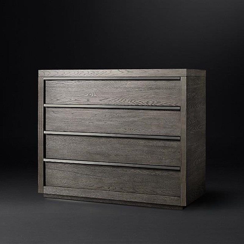 RH实木橡木衣柜法式乡村复古卧室双门衣橱美式收纳储物柜灰色美式