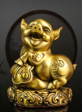 铜猪摆件生肖猪金猪福猪存钱筒家用桌面装饰大号能进能出存钱罐