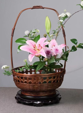 中式插花艺篮手工编织复古花瓶