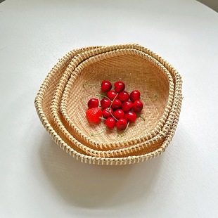 竹编制品收纳筐手工簸箕竹编工艺品竹筛子家用有孔馍馍水果篮 新款