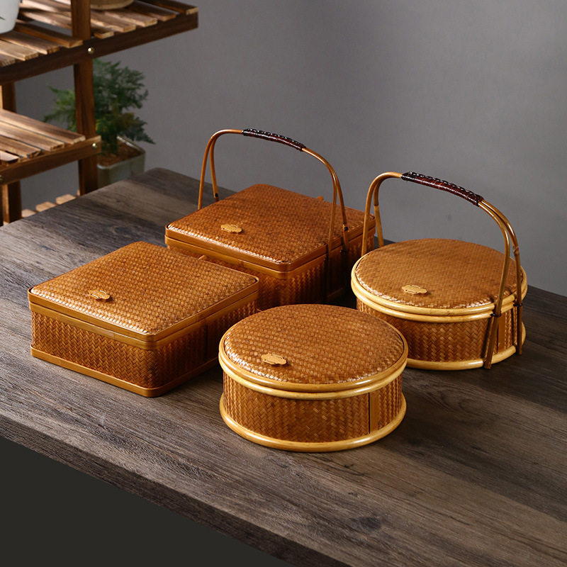 竹编食多层提篮茶具收纳盒竹制品