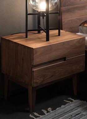 北欧实木床头柜北美FAS级黑胡桃木储物柜简约现代床边收纳小柜子