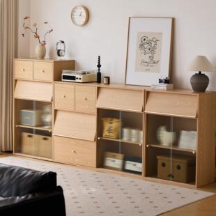 三又木实木组合书柜家用自由组合柜客厅展示柜中古风原木储物柜