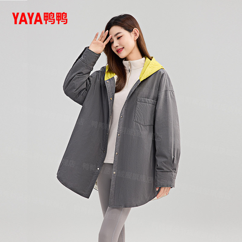 鸭鸭羽绒服女款宽松时尚衬衫外套