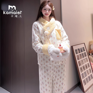 珊瑚绒睡衣女2026冬季新款加绒加厚可爱保暖甜美家居服外穿休闲