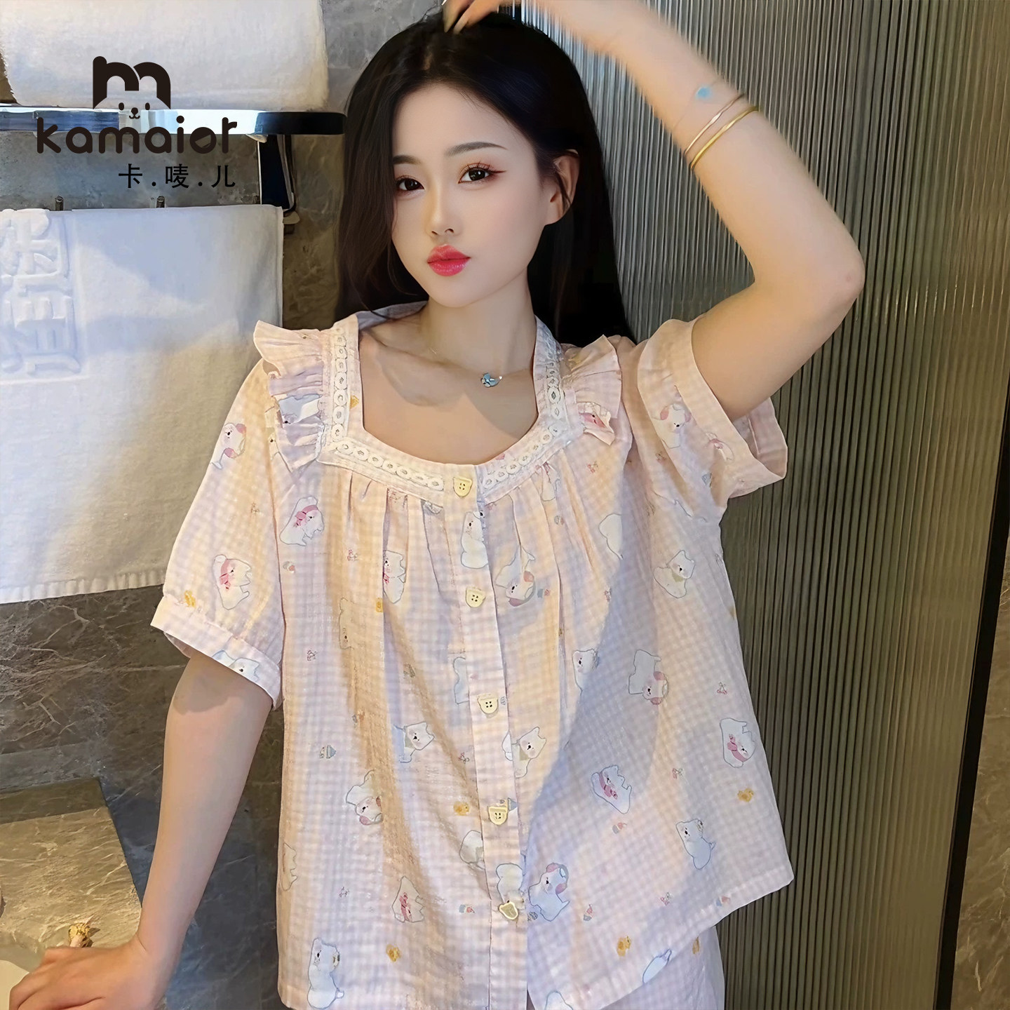 卡唛儿女纯棉睡衣套装外穿可爱