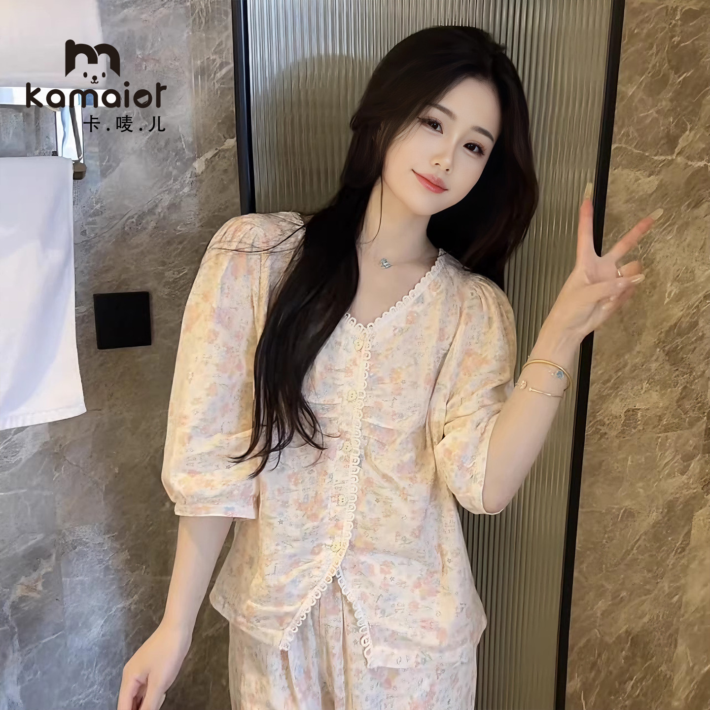 卡唛儿女纯棉睡衣套装外穿可爱