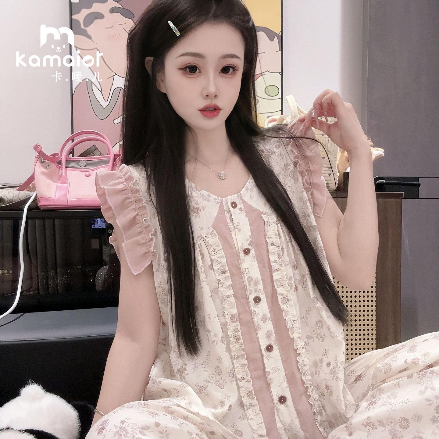 卡唛儿女纯棉2026夏季粉色睡衣