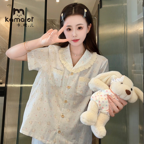 卡唛儿纯棉睡衣短款夏季新款套装