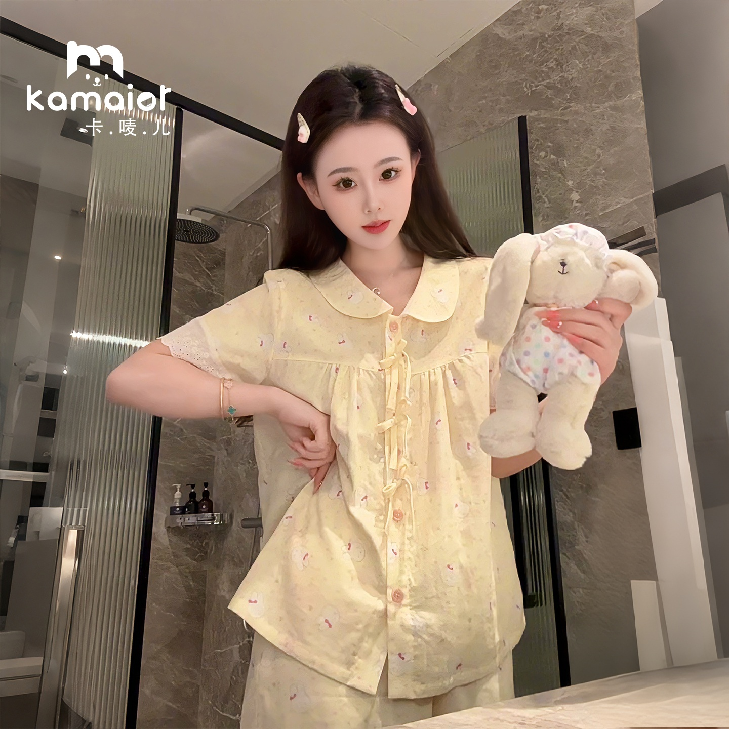 卡唛儿女纯棉睡衣套装外穿可爱