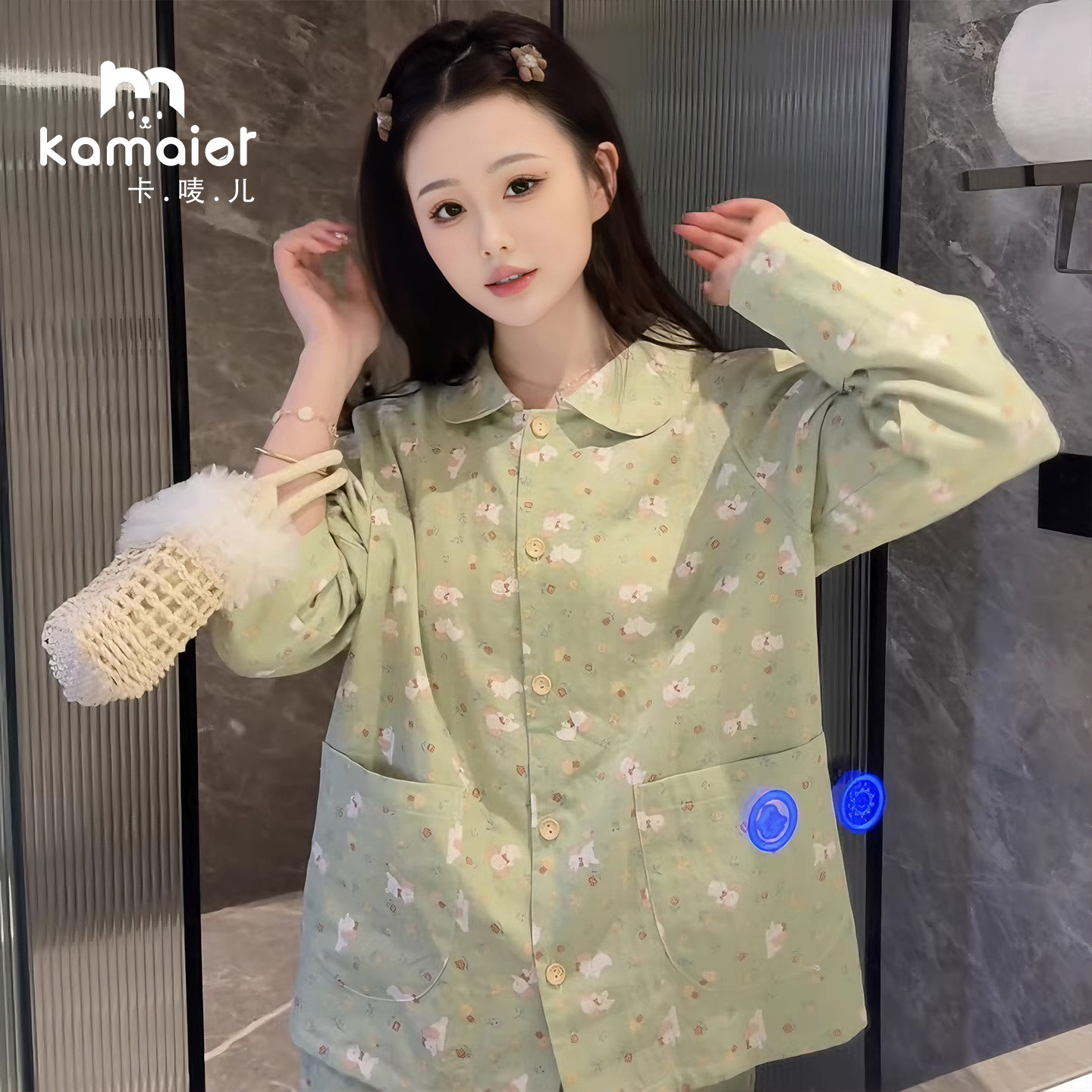 春季2026新款纯棉睡衣女可爱休闲翻领显瘦睡衣女家居服套装可外穿 - 淘宝联盟商品