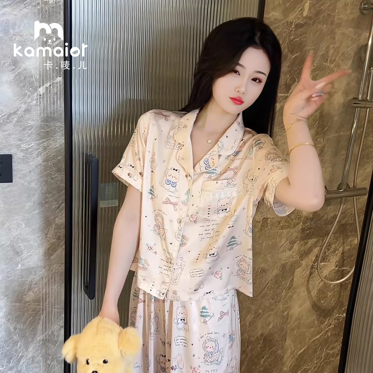 卡唛儿女圣诞小熊睡衣家居服夏季