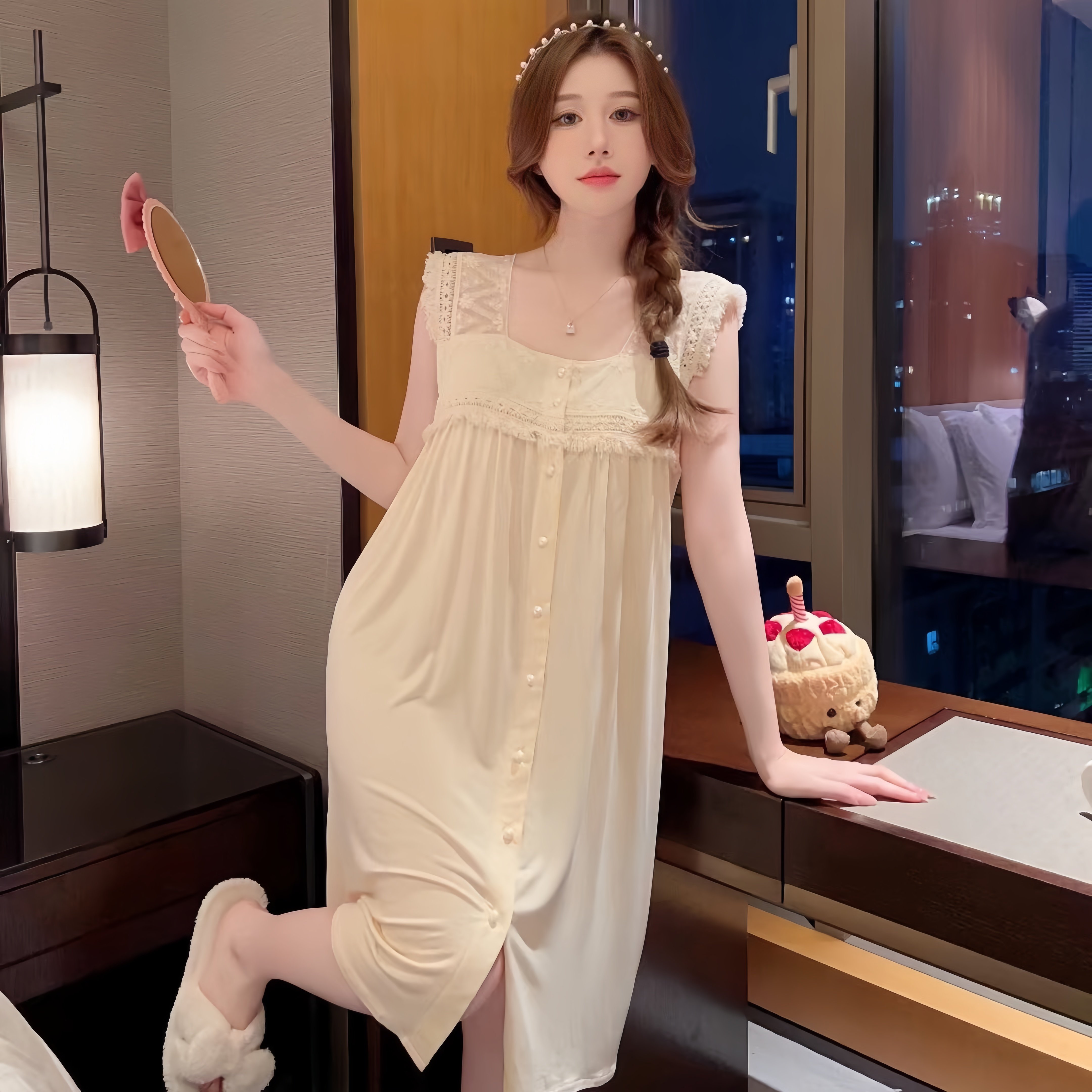 卡唛儿女冰丝睡衣夏季家居服外穿