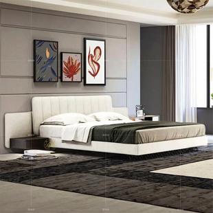 布艺床设计师豪华别墅家用悬浮床主卧高端大气新款 意式 实木双人床