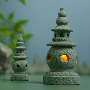 三潭印月小石塔中式宫灯彷古摆件鱼缸造景微景观假山盆景小装饰