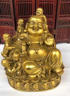 纯铜弥勒佛五子登科和气生财家居装饰摆件弥勒佛五子送福铜像