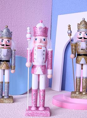 30CM金银粉色闪亮胡桃夹子士兵家具装饰工艺品客厅酒柜节日气氛组