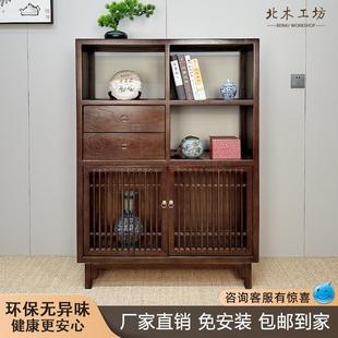 客厅茶室家具立柜家用储物柜餐边柜 老榆木实木边柜小书柜新中式
