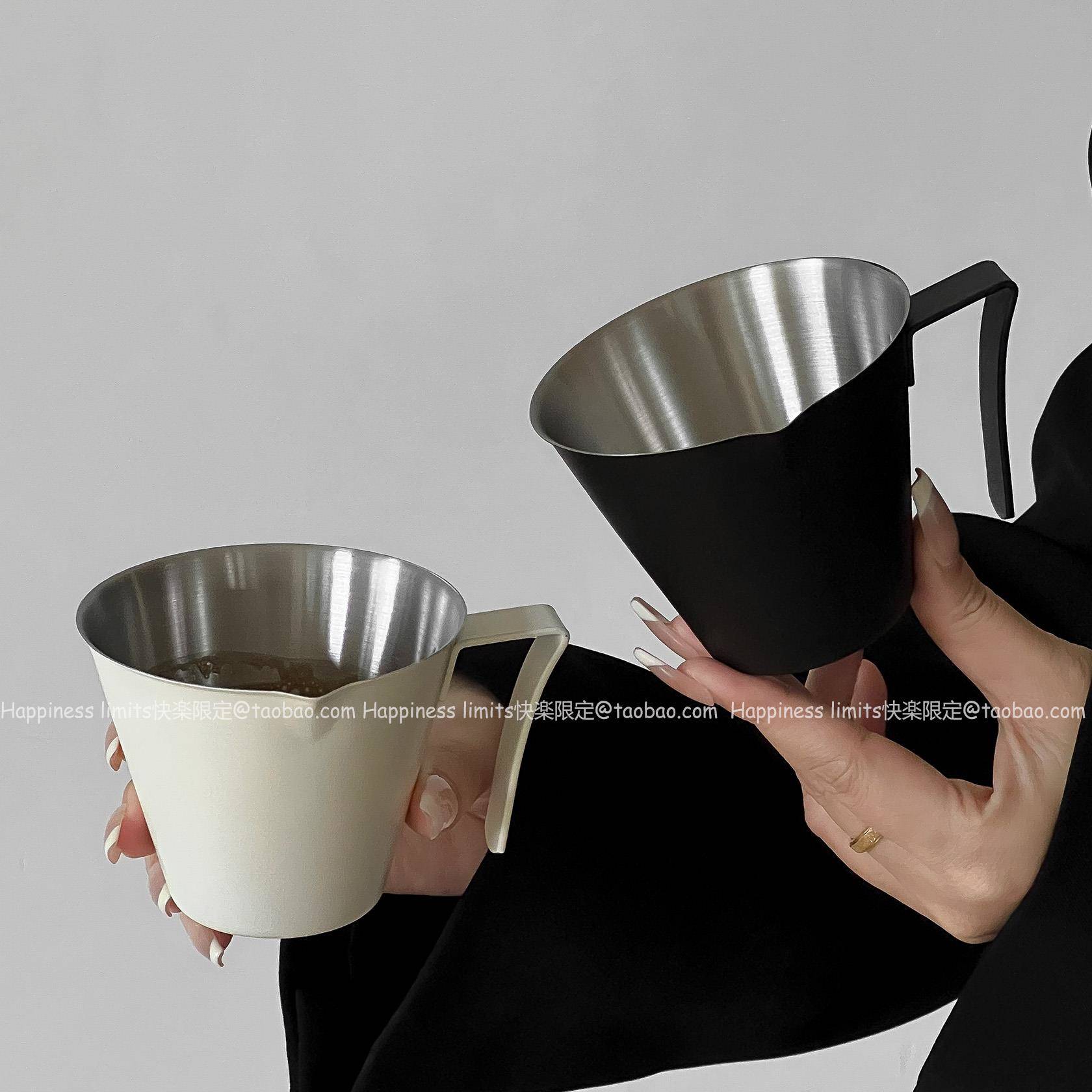 304不锈钢量杯意式浓缩咖啡萃取杯带把手盅司杯奶盅带刻度杯250ml