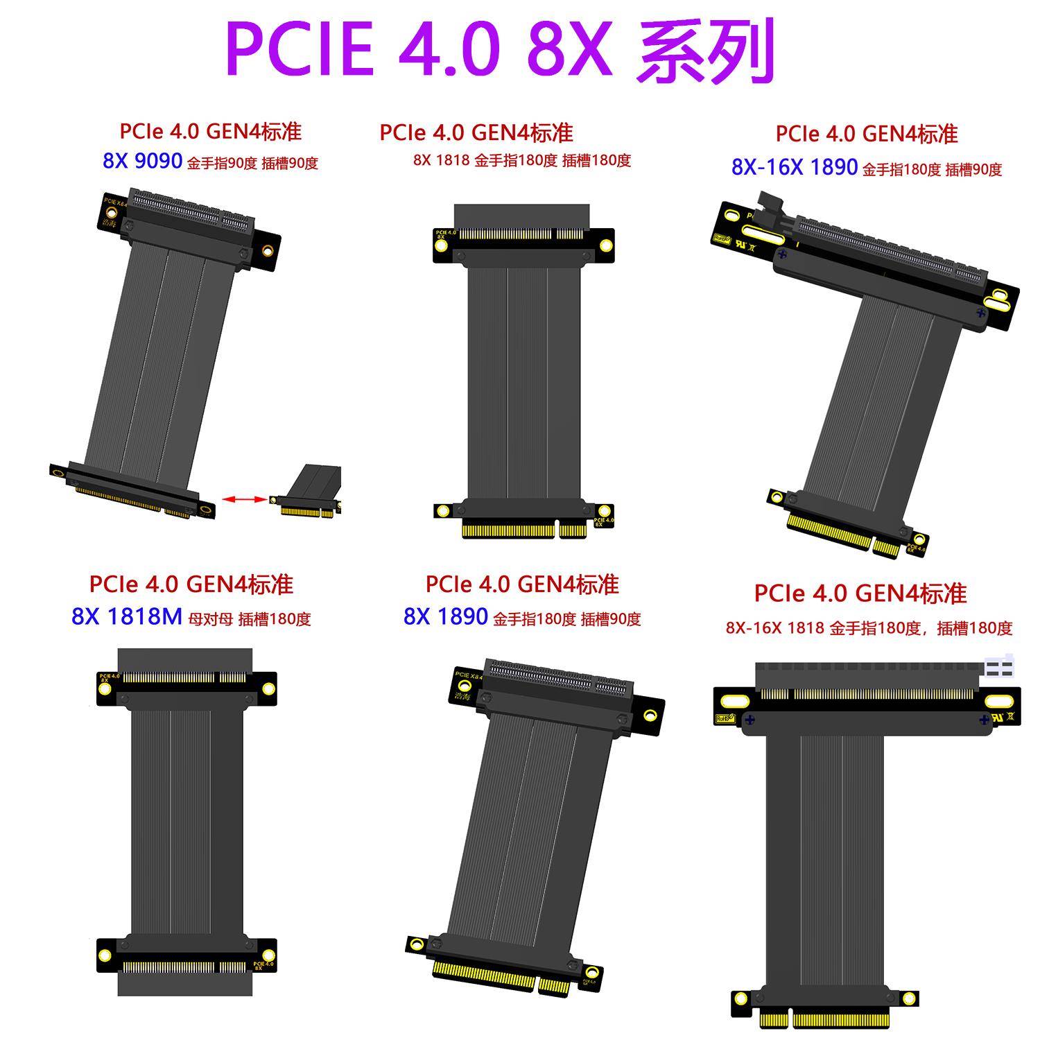 PCIe 4.0 8X延长线 线支持显卡、网卡、固态硬碟、伺服器转接线