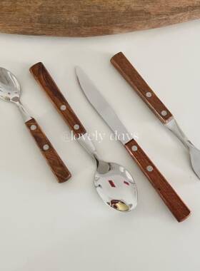 lovely days ins法式复古简约木质木柄家用不锈钢餐具 西餐刀叉勺