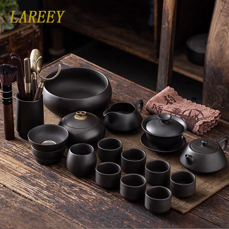LAREEY紫砂功夫茶具套组高端复古日式泡茶壶盖碗杯家用高档礼盒装