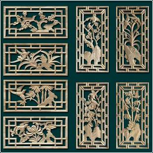 东阳木雕四季梅兰竹菊喜字福字婚庆喜事花轿子装饰雕花片木质贴花