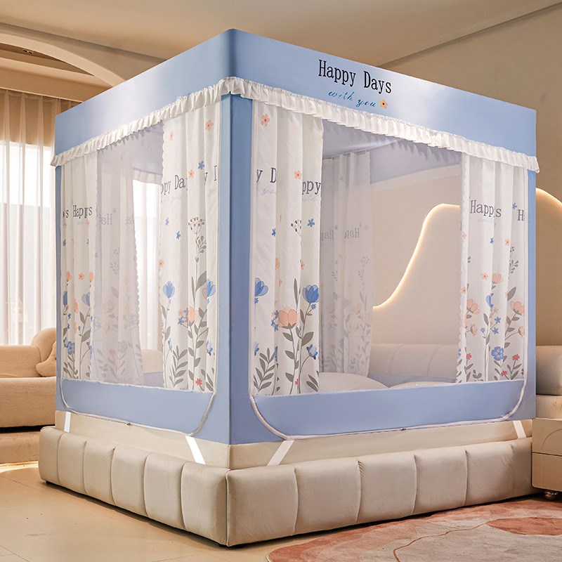 坐床遮光蚊帐三通家用床帘全封闭防尘自连接防摔回底帐子