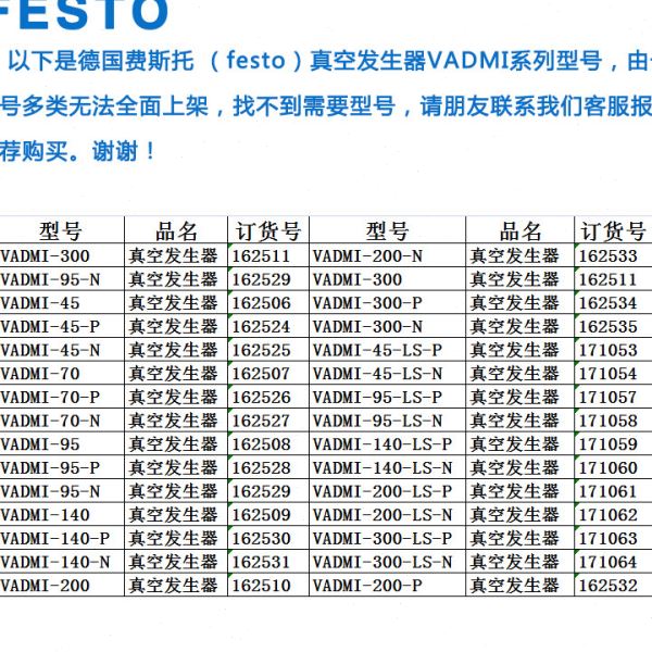 FESTO真空发生器VADMI-45-70-95-145-200-300-LS-PN162526 162508