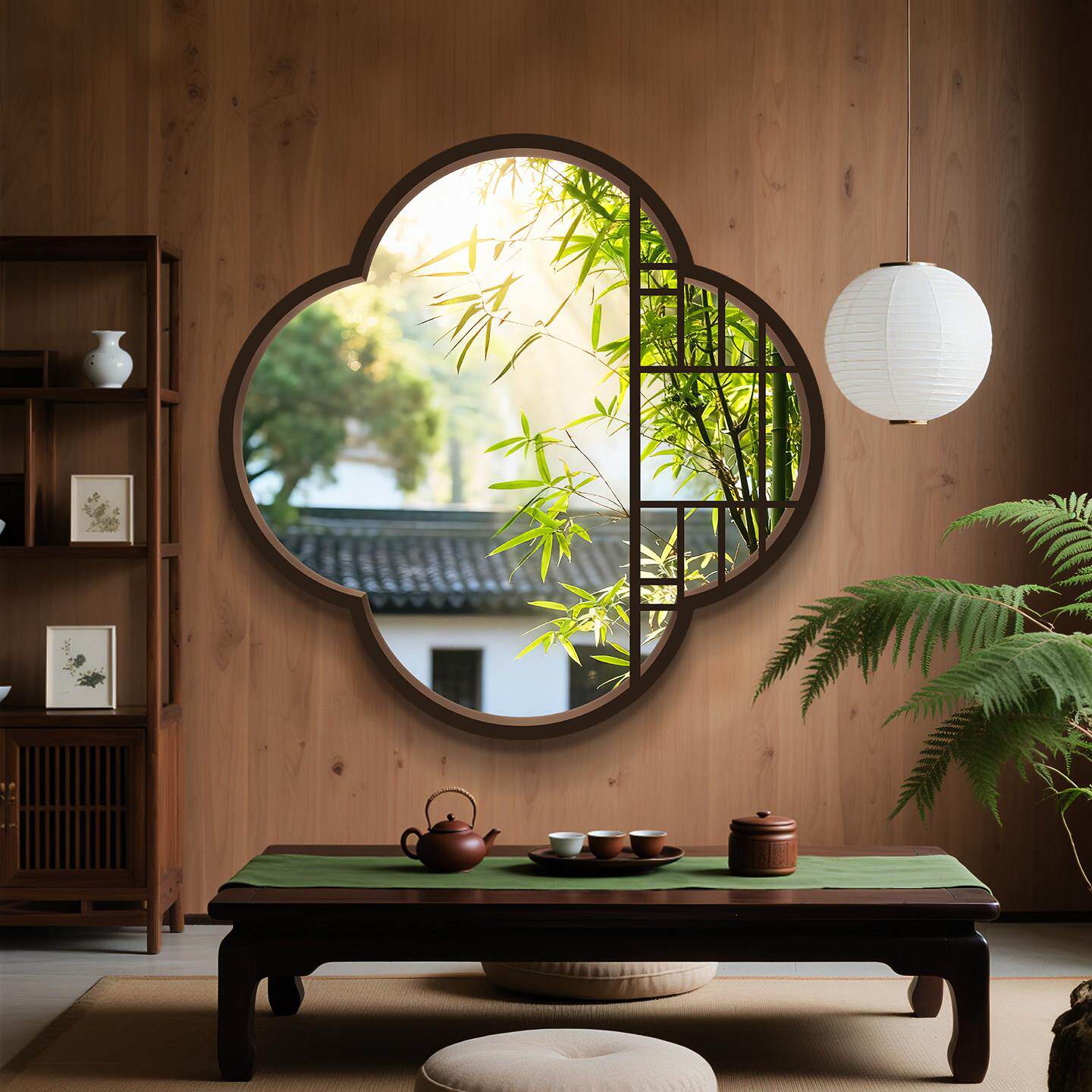 新中式假窗户灯箱挂画民宿餐厅火锅饭店装饰画竹影宋氏美学小轩窗