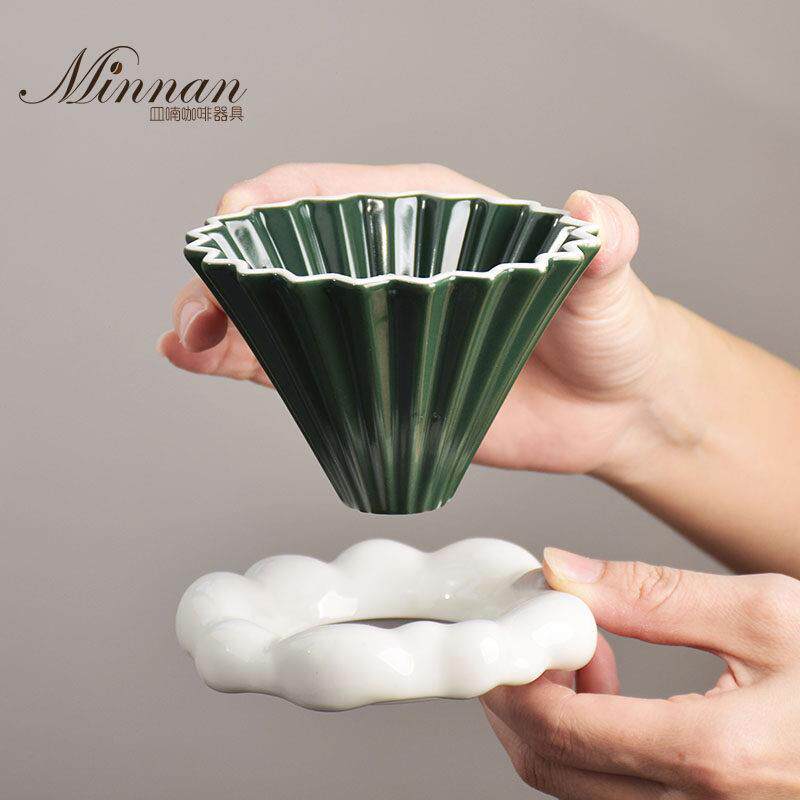 MINNAN陶瓷V60折纸滴漏式咖啡滤杯创意个性云间咖啡滤托 托组合