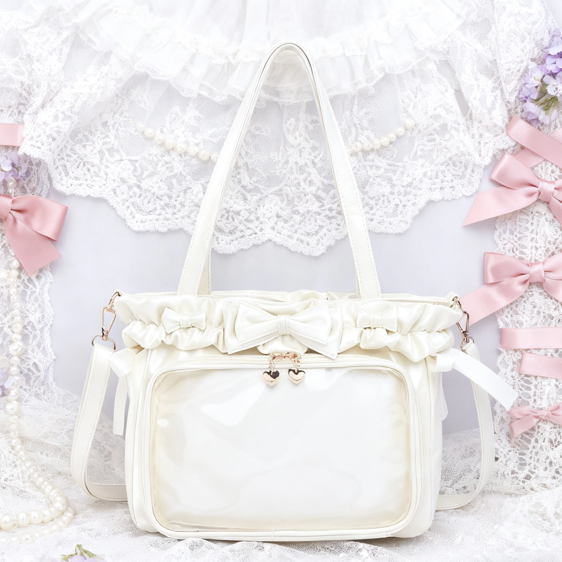 日本原单蕾系日系量产samantha风格甜美可爱蝴蝶结花边单肩痛包