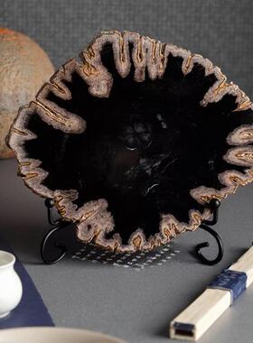 木化石摆件客厅玄关原石切片博古架装饰品创意家居办公室桌面摆件