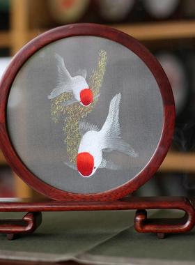 湘绣手工刺绣成品摆件双面绣禅意国风创意荷花鸟蜀绣苏绣礼物礼盒