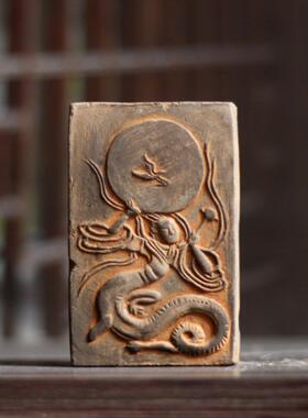 砖雕拓片女娲补天图仿古陶砖摆件手工拓片DIY工具伏羲女娲陶拓版