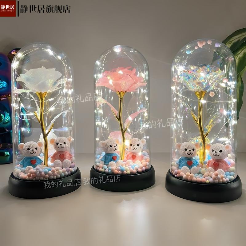 创意玫瑰花小夜灯仿真花束永生花