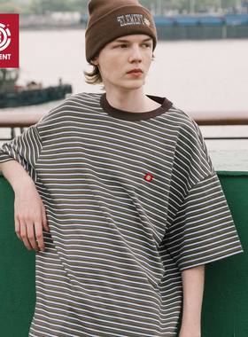 美国ELEMENT街头滑板美式复古短袖男女圆领T恤纯棉重磅条纹运动