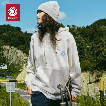 美国ELEMENT滑板连帽重磅卫衣女复古logo印花内里磨毛正肩外套男
