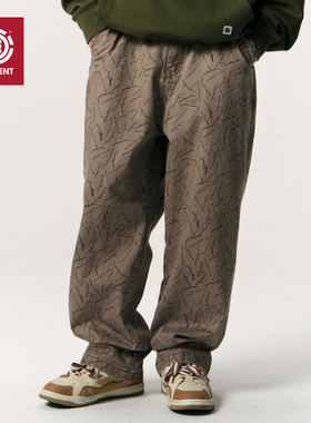 美国ELEMENT滑板休闲裤男宽松复古街头树枝满印水洗做旧直筒长裤