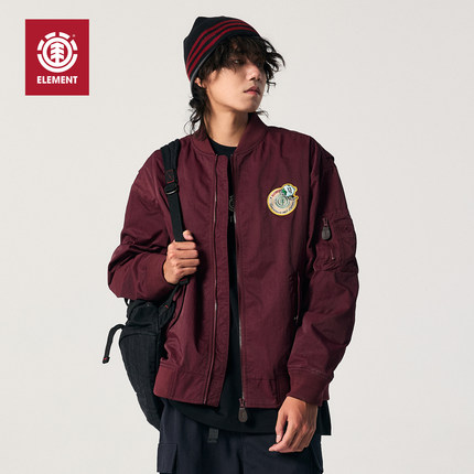 美国ELEMENT滑板飞行夹克男宽松美式徽章刺绣bomber短款廓型外套